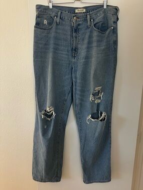 Madewell Baggy Straight Jeans Ripped Distressed Cotton Light Wash